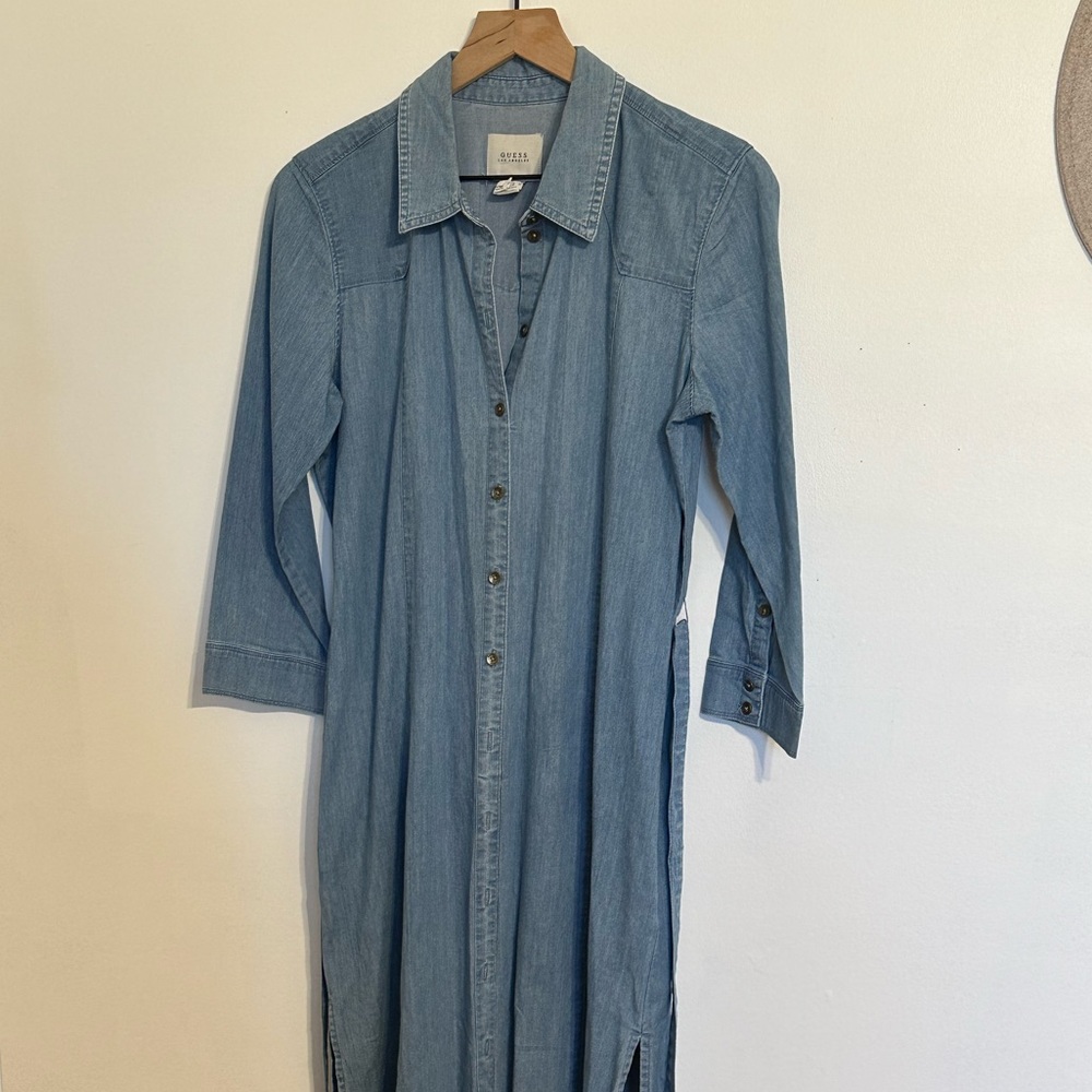 Guess denim side slit maxi dress